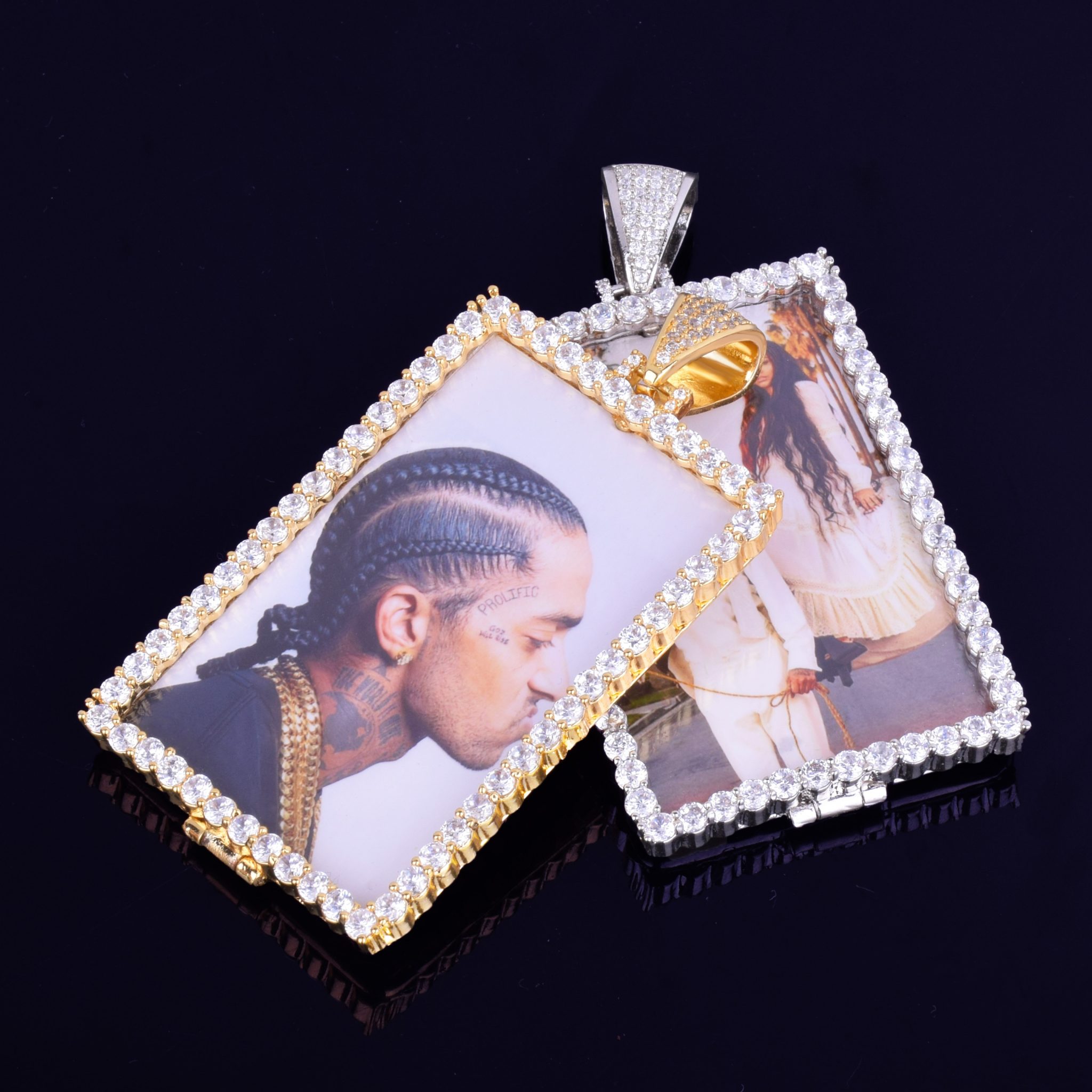 Custom Photo Square rapper Necklace with 4mm Tennis Chain Gold Color ...